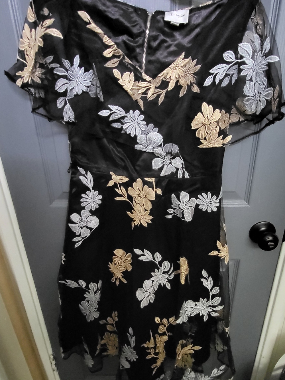 Black Floral Embroidered Midi Dress by Taylor